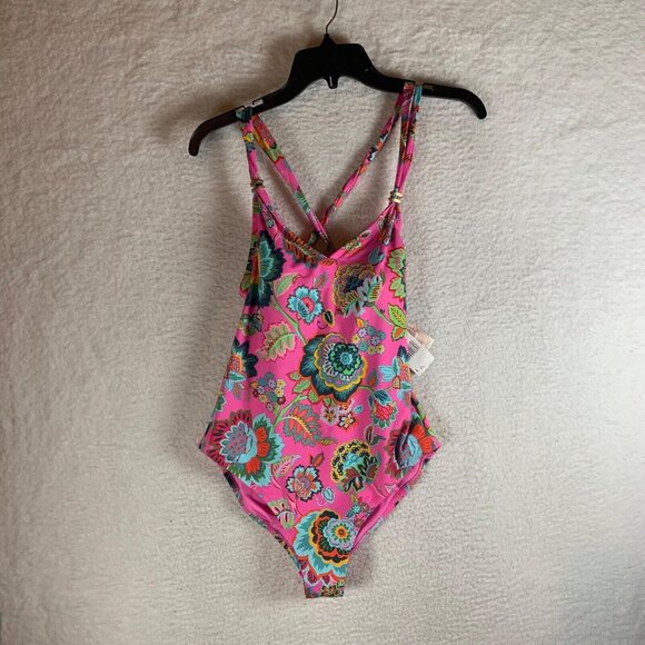 Jessica Simpson Womens Pink Rosies Bushes One-Piece Swimsuit Lip Gloss Small NWT - Picture 1 of 8